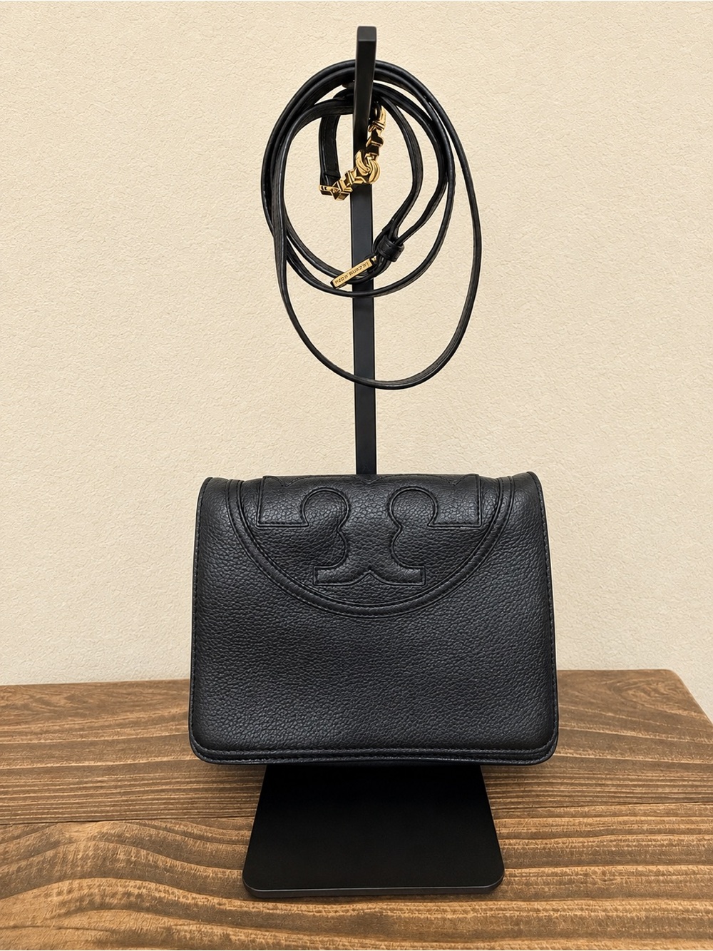 Tory Burch All-T Flap Crossbody – Black Pebbled Leather